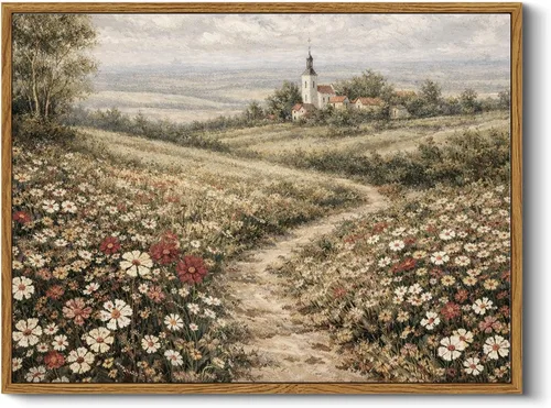 HUARCEY Arte de pared con marco vintage de flores silvestres Cottagecore de 12 x 16, lienzo de paisaje de campo de granja, impresión rústica de