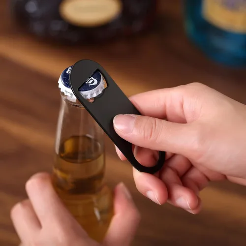 Miniatura 6 de Paquete de 5 abridores de botellas planos de acero inoxidable con llavero, llave de barra, abrebotellas de cerveza para cocina, bar o restaurante