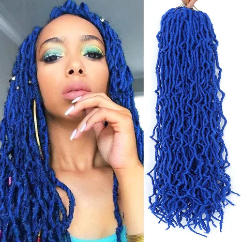 Pelo sintético de ganchillo de 18 pulgadas, 2 paquetes de rastas suaves de diosa, trenzas de ganchillo pre-enlazadas para mujeres negras, pelo azul#
