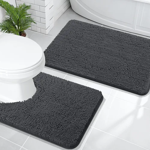 Miniatura 152 de OLANLY Juego de alfombras de baño de 2 piezas, alfombras de baño de chenilla suave y absorbente y alfombra de contorno en forma de U para inodoro