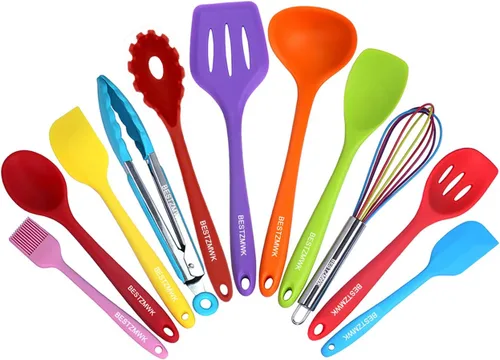 Juego de utensilios de cocina – 11 utensilios de cocina – Utensilios de cocina de silicona coloridos – Utensilios de cocina antiadherentes con