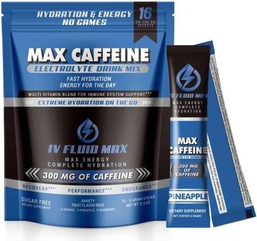 Aceleración de hidratación - 300 mg de cafeína - Mezcla de electrolitos + bebidas energéticas - Bebida preentrenamiento/recuperación
