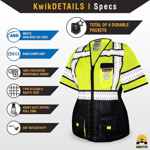 Miniatura 4 de KwikSafety - Charlotte, NC - SHERIFF & SPECIALIST Chaleco de Seguridad para Mujer ANSI OSHA Negro Clase 3 Mujer