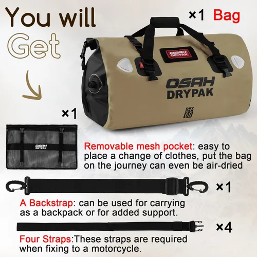 Miniatura 7 de OSAH DRYPAK Bolsa de lona impermeable – Bolsa seca para motocicleta con gran espacio de almacenamiento, bolsas de equipaje impermeables con bolsillo