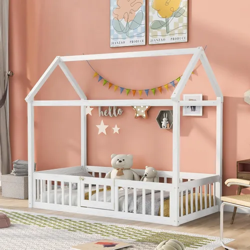 Miniatura 12 de Cama de madera de tamaño individual con dos cajones y techo, cama de plataforma con 2 cabeceros, para dormitorio de niños, adolescentes, niñas