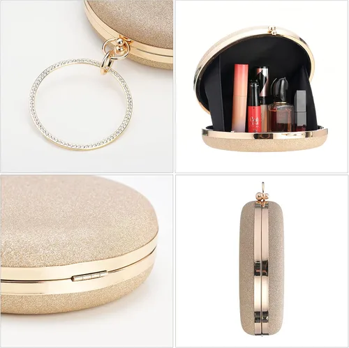 Miniatura 4 de Bolso redondo de noche con purpurina brillante y asa superior para fiesta cruz bolso de hombro para boda novia