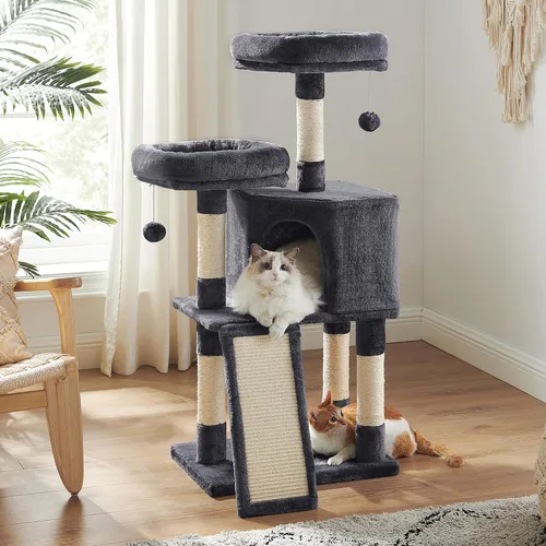 Miniatura 12 de Feandrea Árbol para gatos, torre para gatos de 45.3 pulgadas, condominio de felpa con poste rascador, rampa, perca, cueva espaciosa, para espacios