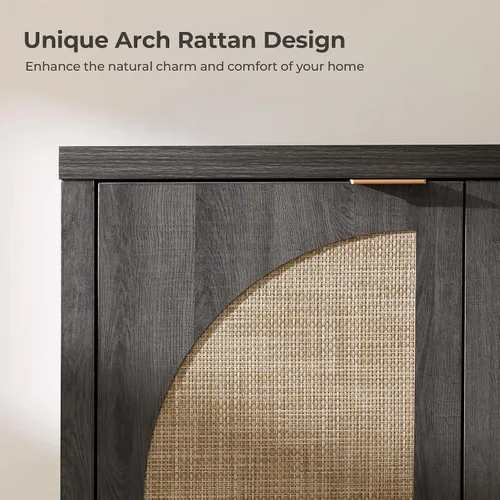 Miniatura 6 de SICOTAS Juego de 3 aparadores de ratán de 102 pulgadas de ancho, armario de almacenamiento moderno Credenza con puertas de arco y estantes, Roble