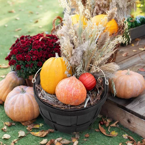 Miniatura 8 de Cornucopia Brands Canastas redondas de madera (paquete de 2, negro); cubos de madera para frutas con asa, capacidad de 4 cuartos de galón; 6.1