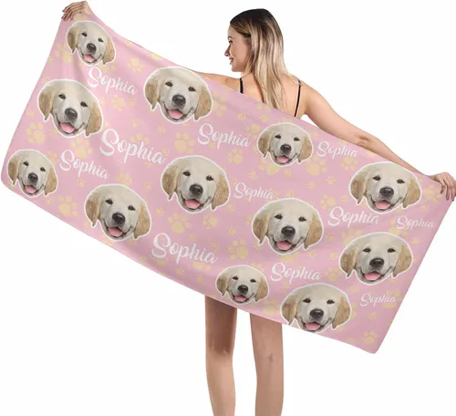 Miniatura 9 de MyPupSocks Toallas de playa personalizadas para niños y adultos, toalla de piscina con nombre y cara de perro, regalos personalizados con nombre