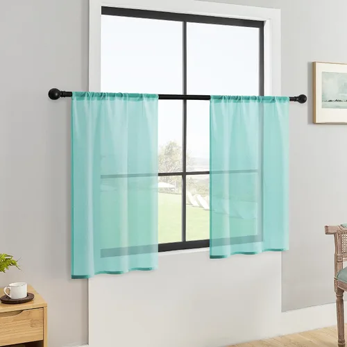 Miniatura 5 de MRTREES Cortinas transparentes de Aqua Blue, para cocina, de 36 pulgadas de longitud, cortinas transparentes de gasa con filtro de luz, cortinas