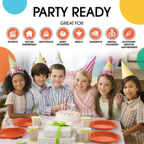 Miniatura 7 de Exquisite Party Solids - Platos de plástico naranja para suministros de fiesta, platos desechables de 10 pulgadas, 50 piezas, juego de vajilla