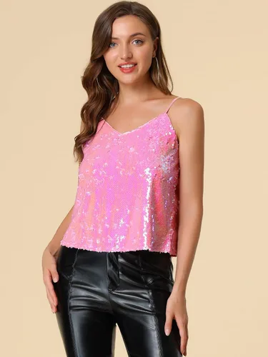 Miniatura 2 de Allegra K Camisola brillante con lentejuelas para mujer, para fiesta de club, con brillantina, discoteca brillante