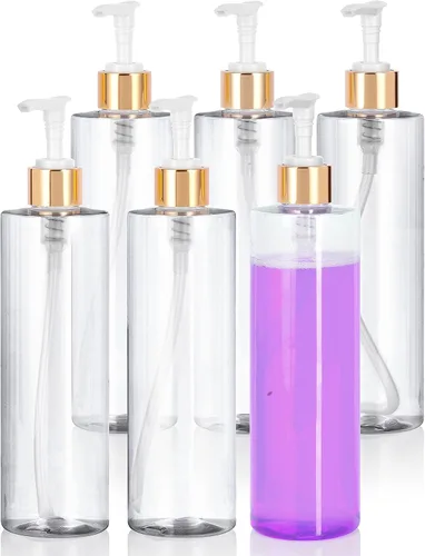 Miniatura 11 de JUVITUS Botellas de plástico PET cilíndricas profesionales transparentes de 12 onzas (sin BPA) (paquete de 6, pulverizador negro de niebla fina)