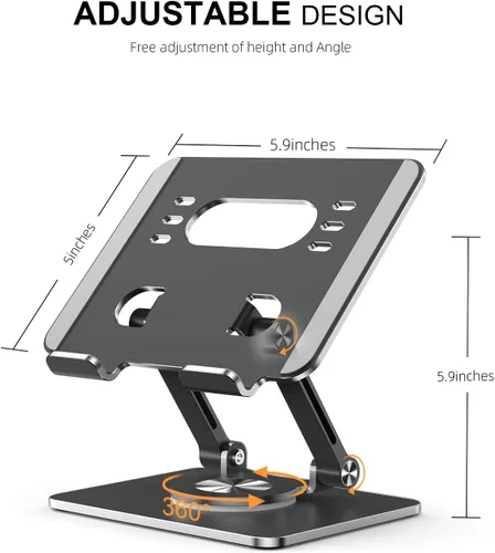 Miniatura 3 de Soporte para Tablet con Base Giratoria de 360° de Aluminio Ajustable de Doble Varilla para Todos los iPad de 5.8-12.9”, Samsung, Teléfono Tablet