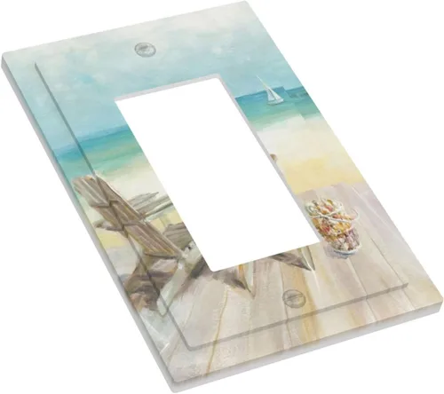 Miniatura 3 de Cubiertas de Tomacorrientes Silla de Playa Paisaje Marino Océano Azul Placa de Pared de 1 Gang Cubierta de Interruptor de Luz Basculante Individual