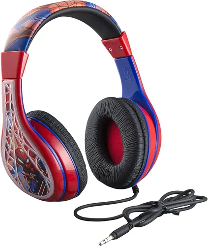 eKids Spiderman - Auriculares para niños, diadema ajustable, sonido estéreo, conector de 0.138 in, auriculares con cable para niños, auriculares