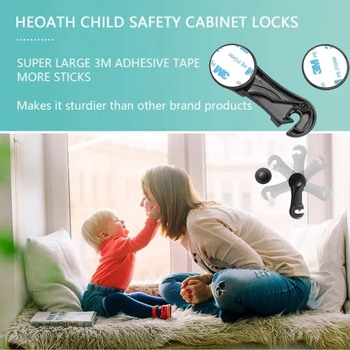 Miniatura 4 de Cerraduras de seguridad para armarios infantiles (paquete de 10) – Pestillos a prueba de bebés para cajones, asiento de inodoro, nevera, horno
