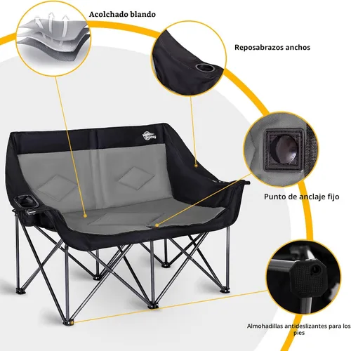 Miniatura 6 de Bolosy Silla de Camping para 2 Personas Silla de Camping Loveseat Silla de Camping Doble Plegable Extra Grande Silla de Camping Resistente Silla