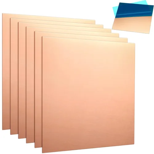 Nuogo 6 láminas de cobre puro de 6 x 6 pulgadas, calibre 24 (0.020 in) de grosor, placa de cobre puro de doble cara, hoja de material metálico para