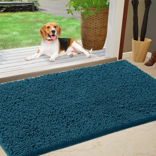 IM HOME Alfombra absorbente de chenilla para puerta exterior de 48" x 30", tapetes para puertas fangosas lavables para perros, alfombra Azul Teal