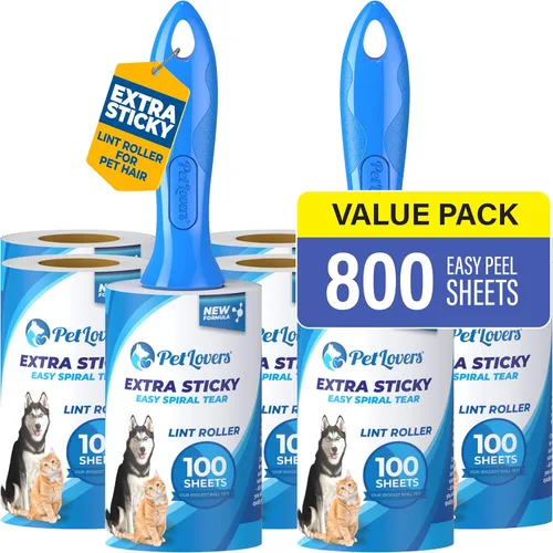 Miniatura 12 de PetLovers Juego de Rodillos de Pelusa Extra Adhesivos de Gran Valor 600 Hojas para la Remoción de Pelo de Mascotas, Removedor de Pelusa para Perros
