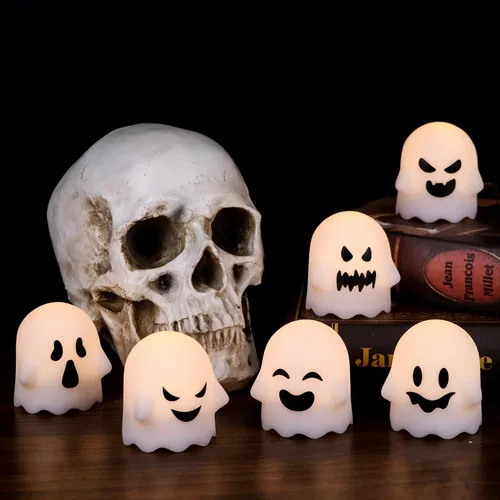 Miniatura 2 de Wondise Velas sin llama de Halloween con control remoto y temporizador, paquete de 6 velas LED parpadeantes con pilas fantasmas para decoración