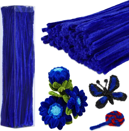 Iuuidu 200 limpiapipas, tallos de chenilla azul rey, limpiadores de pipas peludos, suministros de manualidades para decoración de manualidades Azul