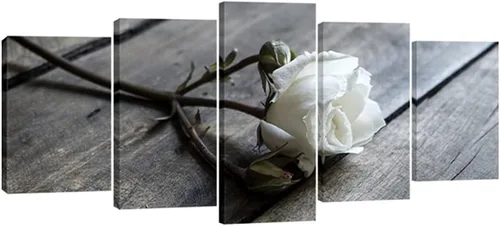 Wieco Art 5 paneles envueltos en lienzo con diseño de rosas blancas y negras, diseño de flores blancas y negras, pinturas sobre lienzo, arte de