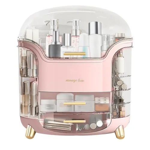 Miniatura 9 de Organizador de maquillaje y organizador de cuidado de la piel, caja organizadora de cosméticos para encimera con tapa y cajones, organizador