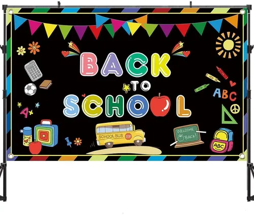 Miniatura 5 de Zliisang Telón de fondo de bienvenida de regreso a la escuela de 5.9 x 3.6 pies para fotografía, pancarta de fiesta de bienvenida para el primer día