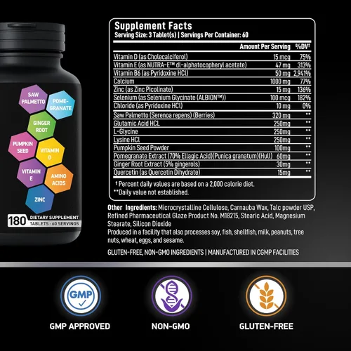 Miniatura 5 de Suplementos para la salud de la próstata - Saw Palmetto para hombres 320 mg, extracto de semilla de calabaza para la salud masculina - 180 tabletas