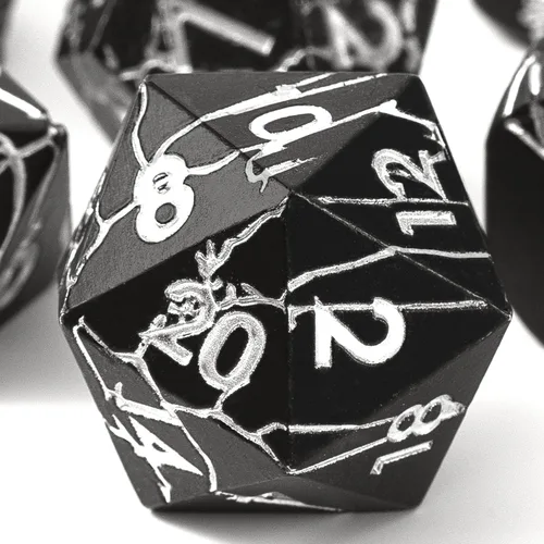 Miniatura 18 de Dados de metal para DND – Ruinas de faraón oro oscuro con grietas moradas – Juego de dados poliédricos para D&D, RPG y más – Bellamente detallados