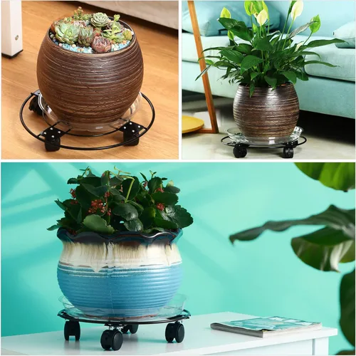 Miniatura 4 de Paquete de 3 cajas grandes de metal para plantas de 13 pulgadas con ruedas, soporte rodante de hierro forjado resistente con ruedas para macetas