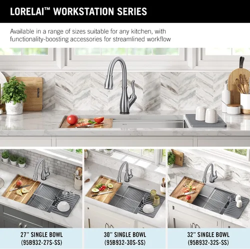 Miniatura 16 de DELTA FAUCET 95B932-32S-SS Lorelai - Lavabo de cocina Lorelai para estación de trabajo, de acero inoxidable, montaje bajo encimera, tarja única
