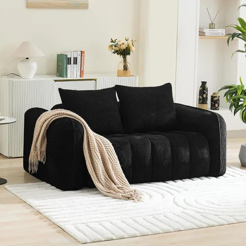 Sofá Loveseat Sin Armazón de 66'', Sofá de 2 Plazas con Asientos Profundos Acolchados con Reposabrazos Redondeados, Sofá Nube de Pana Tapizado para