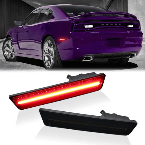 Luces LED de señalización lateral para parachoques trasero rojo para 2008-2014 Dodge Challenger y 2011-2014 Charger con lente ahumada, 2 piezas