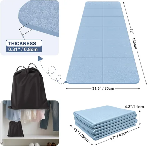 Miniatura 5 de Foldable Yoga Mat for Travel 72"x 32"x 0.32"Inch, 8mm Thick Folding Exercise Mat, Outdoor Non-slip Pilates Mat for Women & Men, Wide Yoga Mat