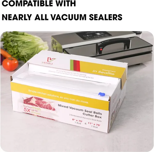 Miniatura 7 de Bolsas selladoras al vacío de 6 x 150 pies para guardar alimentos, con dispensador de cortador, rollos selladores al vacío de grado comercial