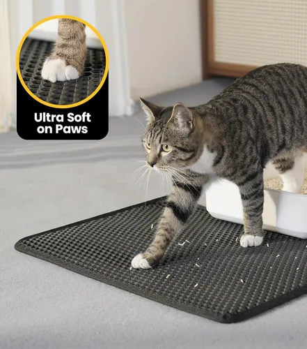 Miniatura 4 de Conlun Alfombra para atrapar arena para gatos para espacios pequeños, alfombra de 23.6"x14.6" para caja de arena que ahorra espacio, rejillas