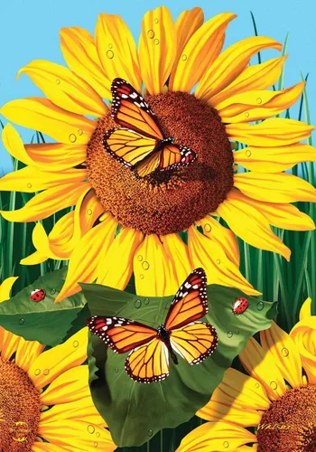 Miniatura 7 de Briarwood Lane Bandera de casa de verano con jilguero y girasoles 19 - Jilguero