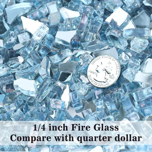 Miniatura 3 de GRISUN Vidrio de Fuego Azul Aguamarina para Hoguera, Rocas de Vidrio Templado Reflectante de Alto Brillo de 1/4 de Pulgada para Chimenea de Gas