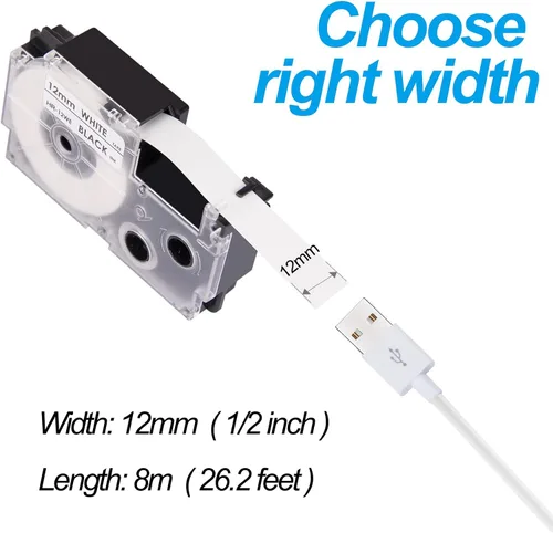 Miniatura 4 de Paquete de 4 cintas de etiquetado compatibles con hehua XR-12WE2S de 0.472 pulgadas (0.472 in) para cartucho de cinta Casio Label It de 0.472