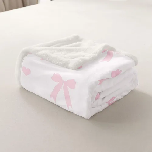 Miniatura 5 de Manta de franela rosa con lazo, estilo princesa, manta de forro polar de ensueño para decoración del hogar, sofá, sofá, manta romántica de forro