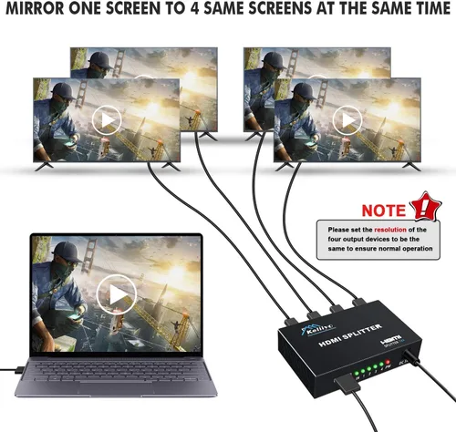 Miniatura 2 de Divisor HDMI 1 en 4 Salidas V1.4b Alimentado Divisor de Video HDMI con Adaptador de CA Duplicado/Monitor de Pantalla Espejo Soporta Ultra HD 1080P