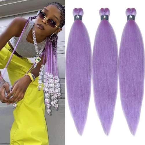Miniatura 36 de pelo trenzado preestirado marrón, pelo trenzado Kanekalo, pelo trenzado preestirado de 26 pulgadas, 6 paquetes plegados, textura Yaki, extensiones