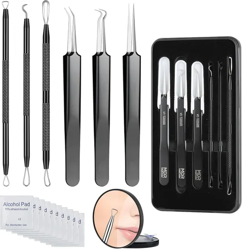 Kit de herramientas para reventar espinillas, kit extractor de comedones con caja para eliminar fácilmente puntos negros, acné, manchas, puntos