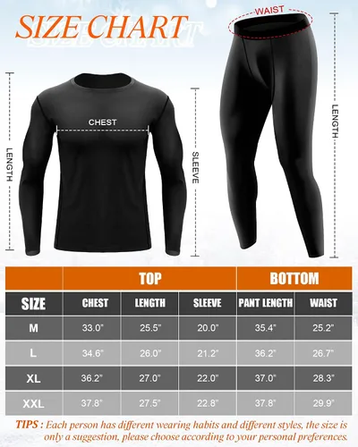 Miniatura 7 de Hicarer Juego de 4 piezas de ropa interior térmica para hombre, pantalones de compresión, camisas de manga larga, capa base, secado rápido, parte