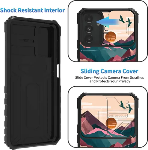 Miniatura 1080 de Funda para Samsung Galaxy S22 Ultra 5G, Galaxy S22 Ultra con cubierta de cámara deslizante, funda resistente de doble capa con función atril Black