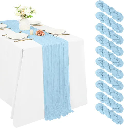 Miniatura 17 de 10 piezas de camino de mesa de estopilla en azul bebé 10 pies, camino de mesa de gasa para recepción de boda, despedida de soltera, fiesta